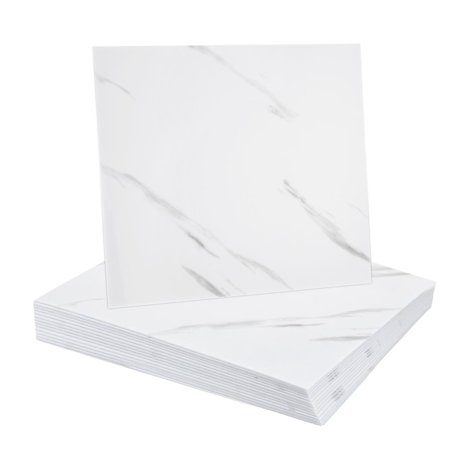 QUARKZMAN 15pz Piastrelle in Marmo Adesive, Pannello Murale Impermeabile per Retrocucina, 12"x12" Piastrelle Adesive in PVC per Doccia per Bagno, Cucina, Soggiorno, Design Bianco Elegante