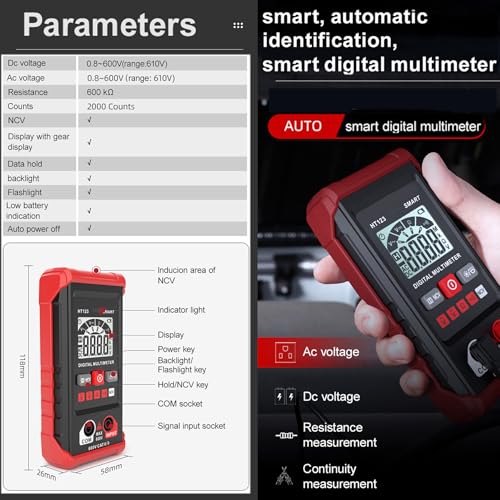 Image of XIRUJNFD Smart Digital Multimeter HT123 TM-510 4000 Counts, Automatic Voltage Tester With Non-Contact Voltage for AC /DC (1)