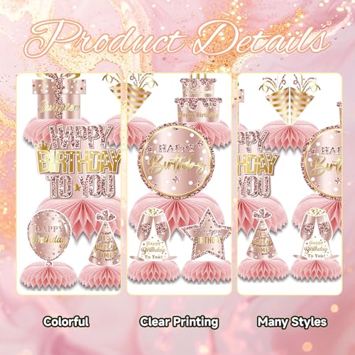 Goiern 9 Stück Rosegold Waben Dekoration Geburtstag Tischdeko Rosa Tischdeko Geburtstagsfeier Dekorationen für Frauen Mädchen Partyzubehör