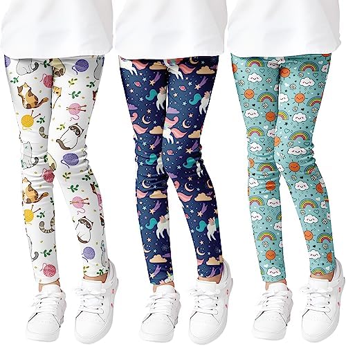 Girls' 3-Pack Printed Leggings Toddlers Active Stretch Leggings L...