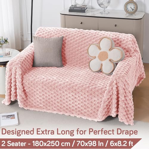 Image of HOKIPO Luxury Premium Rabbit Wool Plush Sofa Throw, Fluffy Sofa Cover for 2 Seater Sofa, 180(D) x 250(L) cm, 'BunnySoft Series' Flamingo Pink (AR-5074-PNK)