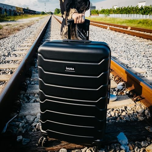 Image of InUSA TREND Luggage with Spinner Wheels | Durable Lightweight Hardside Suitcase, Travel bag with Handle and Trolley, 28-Inch Large Checked luggage | Black