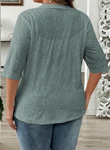 Image of Eytino Plus Size Cardigan for Women Half Sleeve Knitted Jacquard Summer Kimono Cover up Tops(1X-5X)