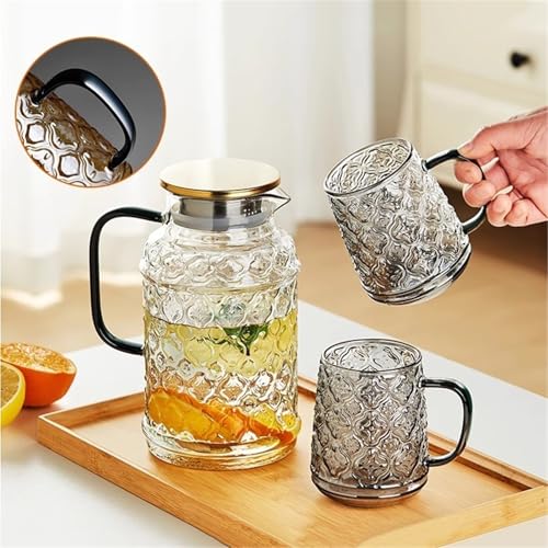 Vaso de vidrio de borosilicato para desayunos con relieve retro y asa Champagne Gold 7