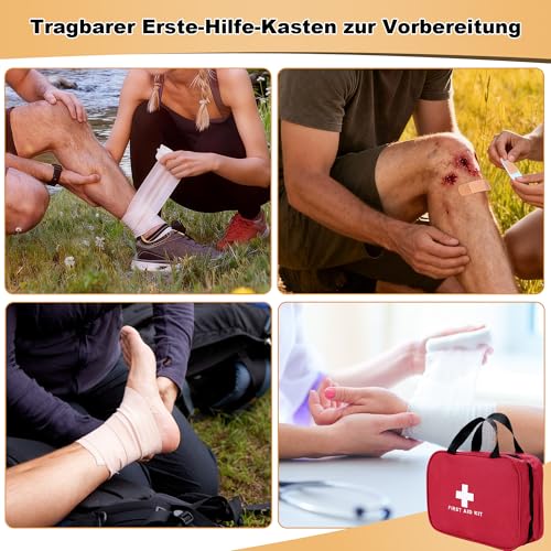 Gokemuak Erste Hilfe Set, 170-teiliger Erste Hilfe Kasten, First Aid Kit, Reiseapotheke Tasche, Verbandskasten Notfall Ausrüstung für Outdoor, Zuhause, Auto,Arbeitsplatz, Camping, Rot
