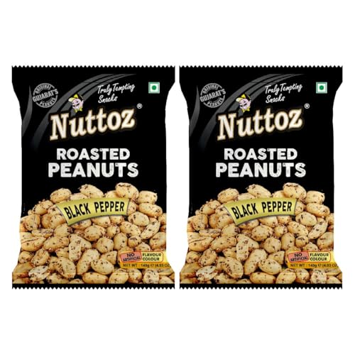 Image of Nuttoz Roasted Peanut Black Pepper - Pack of 2 (140gm each) | Jumbo Roasted Moongfali | Non Fried Ready to Eat Healthy Snack | Crunchy Snack and Namkeen