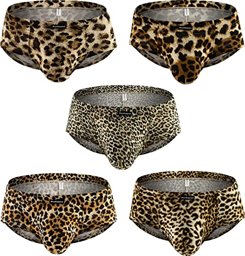 Men's leopard Brazilian Cheeky Bulge Briefs Sexy Breathable Low Rise Panties Underwear