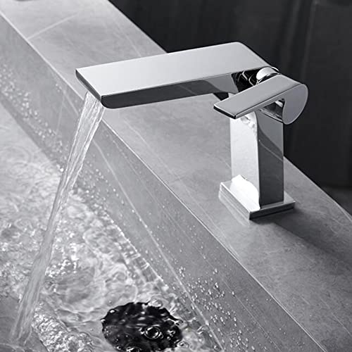 Grifo de lavabo cascada monomando de agua fría y caliente acabado en cromo brillante 3