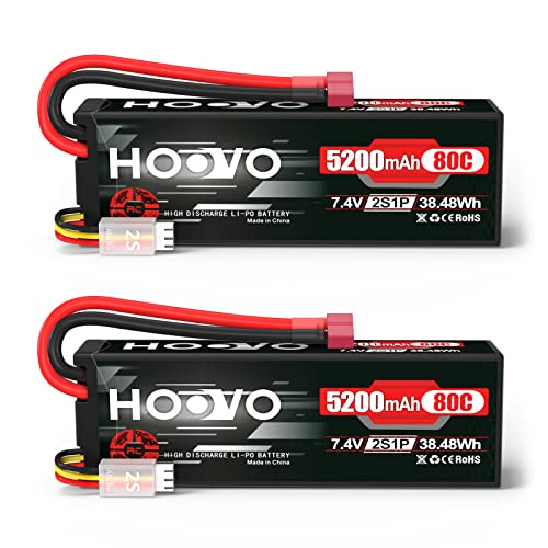HOOVO 2S 7.4V 5200mAh 80C RC LiPo Battery Hard Case with T Connector for RC Buggy Vehicles Car Boat...
