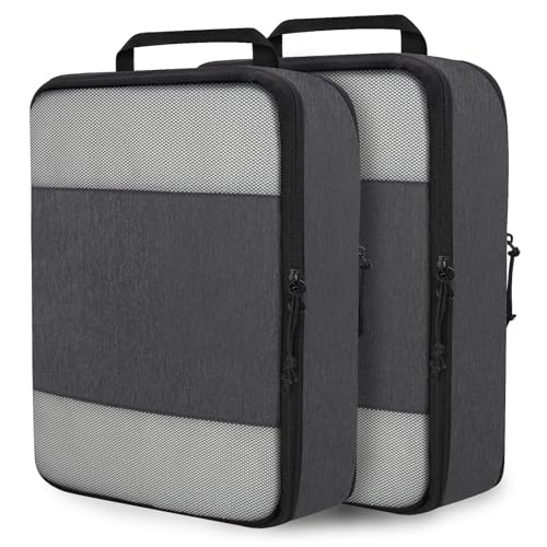 Extra Large Compression Packing Cubes for Travel Essentials, 2 Set Expandable Compression Bags for Travel Packing Cubes for Suitcase Luggage Organizer Bags, Black Mesh