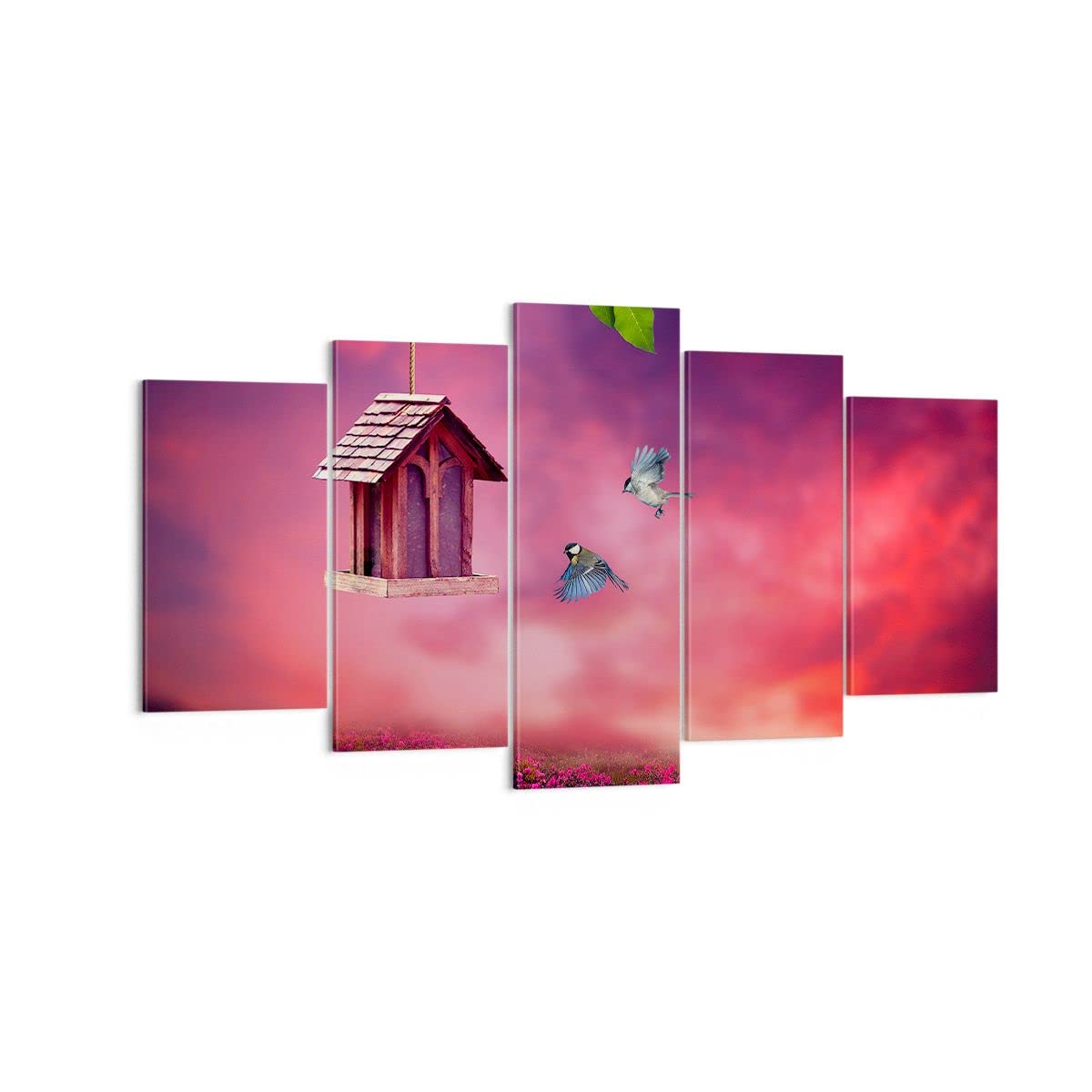 Wall Art Decoration Birds Meadow garden decoration Canvas Print 160x85cm Canvas Picture Framed Living Room Bedroom Kitchen Set 5 piece Printed Modern Artwork Large XXL Home Decor Photo EA160x85-3115