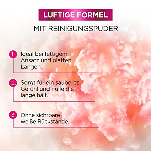 Foto von L'Oréal Paris Elvital Trockenshampoo für plattes Haar, 24h Duft, Ohne sichtbare Rückstände, Gegen fettende Ansätze, Mit Vitaminen und Rizinusöl, Dream Volume Dry Shampoo, 1 x 200 ml