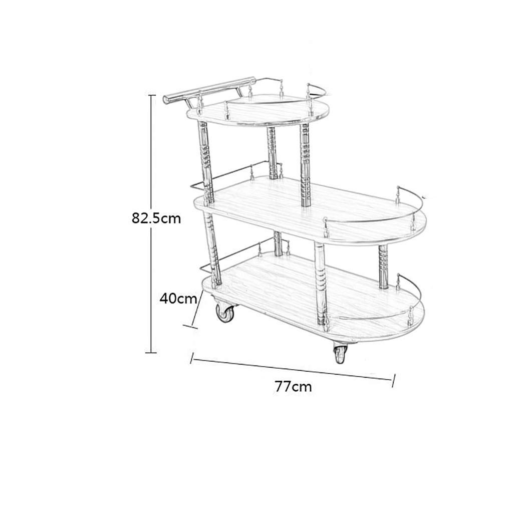 Carrello da tè in Acciaio Inox con Vassoio in Legno, Carrello di Servizio a 3 Livelli per Hotel e ristoranti, Carrello portautensili con Ruote per Sala da Pranzo.