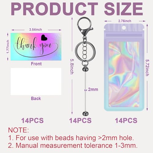 Image of 42 /84 /126 Pcs Beadable Keychain Bars Bulk Blank DIY Beaded Keychain Making Supplies with Bag Thank You Card