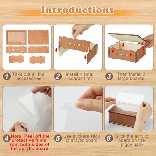 Image of 10000 Savings Challenge Box, Money Saver Box 10k Smash, Wooden Digital Save Piggy Bank for Adults Kids, Cash Vault Wooden Savings 10,000 Dollar, Caja De Ahorros, Cashbox Kakeibo (Pack of 2)