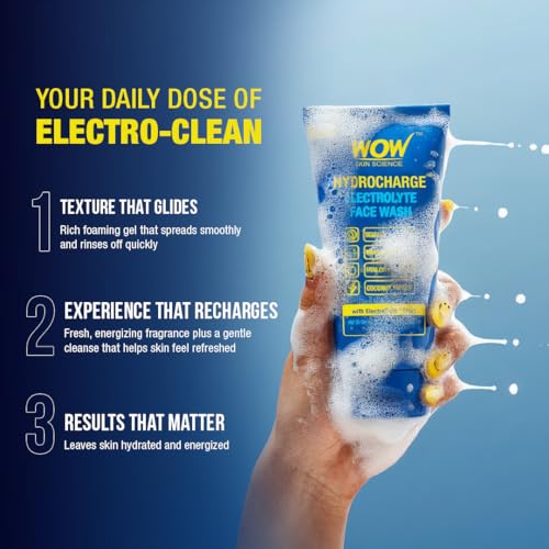 Image of WOW Skin Science Hydrocharge Electrolyte Face Wash with ElectroDew Tech | India's 1st Electrolyte Cleanser with Sodium, Magnesium, Hyaluronic Acid & Coconut Water | pH 5-6 | 100ml