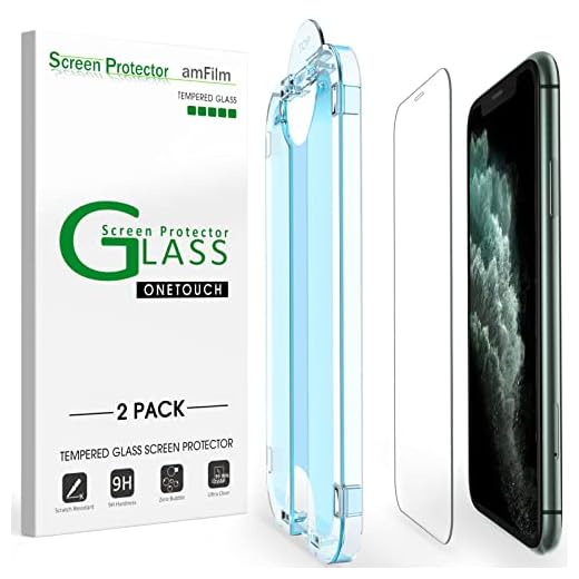 amFilm 2 Pack OneTouch Glass Screen Protector for iPhone 11 Pro Max (6.5") with Easy Installation Kit