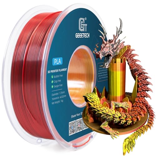 Image of Geeetech Silk PLA Tri Color Filament 1.75mm 3D Printer Filament, Coextrusion Red Gold Black Tri-Colors Metal-Like Shiny Silk PLA Filament, 1kg (2.2lbs) 1 Spool, Dimensional Accuracy + /- 0.02 mm
