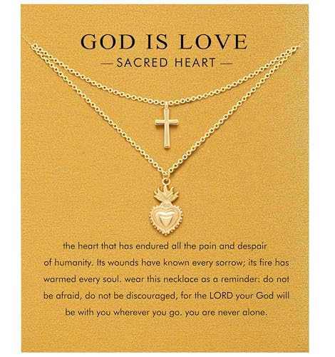 Baydurcan Christian Gifts for Women Cross Pendant Necklace for Women Sacred Heart Necklace