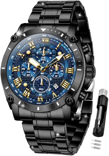 Image of OLEVS Men's Watch Luxury Stainless Steel Waterproof Luminous Wrist Watch | Big Face Chronograph Watch For Men Dress Gift Stainless Steel Multifunction