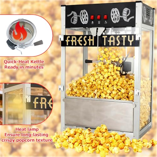 Image of Commercial Popcorn Machine With 40 OZ Kettle- Countertop Popcorn Machine for Theater Style, Stainless Steel, 3-Switch Control, for Business, School, Corporate, Institutional, Home Movie use, Black