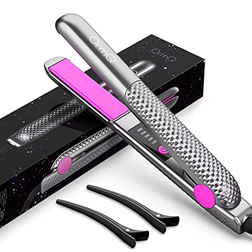 2 in 1 Hair Straightener, OrmQ Hair Straightening Flat Iron, Straightens & Curls for Hair Styling,15s Fast Heating, Tourmaline Ceramic Flat Iron for All Hairstyles, Auto-Off, Digital Display