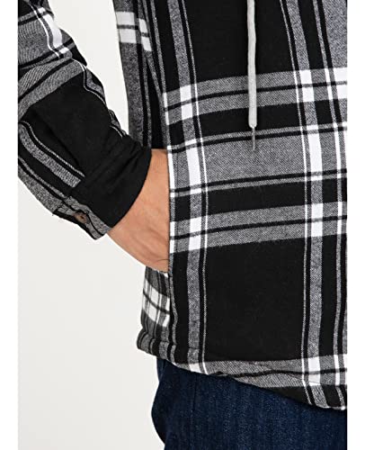 Zenthace Mens Flannle Jacket With Hood Quilted Lined Plaid Flannel Jackets For Men Hooded Flannel Shirt Black And White M #TOP6