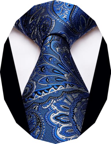 Image of YourTies Royal Blue Tie for Men Silk Paisley Men's Necktie Woven Jacquard Formal Business Party Wedding Designer