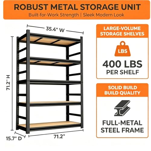 Image of 5 Tier Book Shelf, Adjustable Tall Bookcase with Wood Shelves