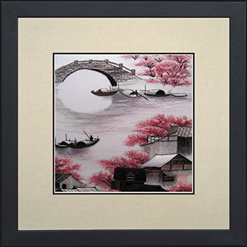 King silk art handmade embroidery water village in spri…