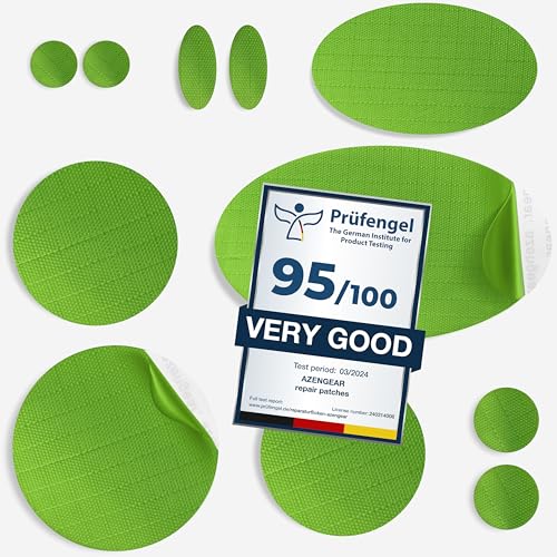 aZengear Repair Patches for Jackets, Tent, Shoe Toe, Air Mattress, Inflatables, PVC Gear - Waterproof, Self-Adhesive, Tear-Cold-Heat-Resistant, Down Puffer Coat (11 Pcs, Neon Green)