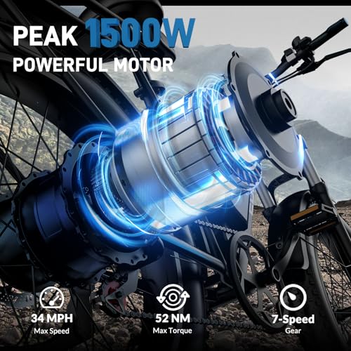 EDIKANI 26″ Electric Bike for Adults, Peak 1500W 34MPH Fast