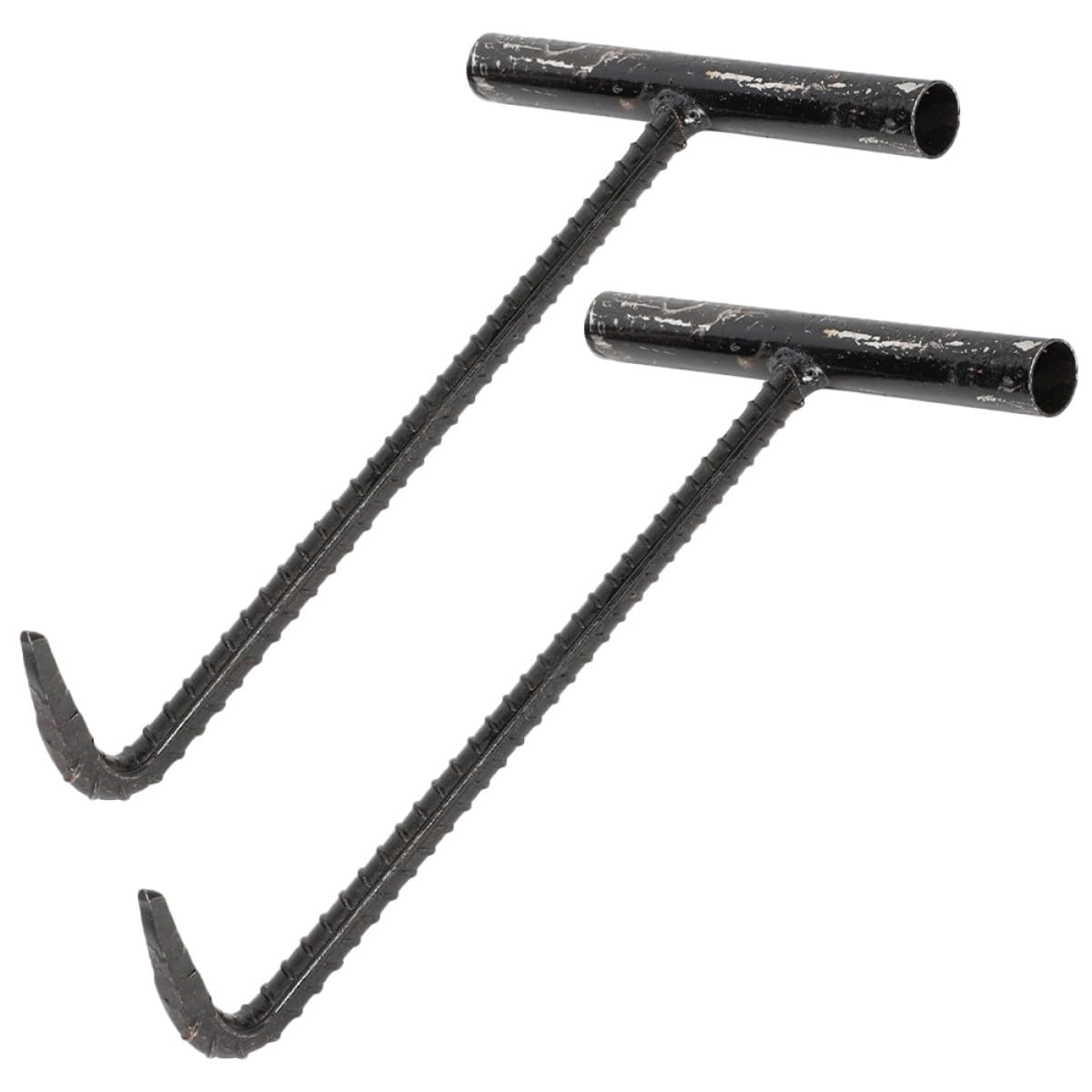 SHINEOFI Crochet de Levage Outil Multifonction Robuste en Acier Inoxydable Noir 2 Pièces pour Ouverture de Regard Extérieur et Maintenance des Égouts