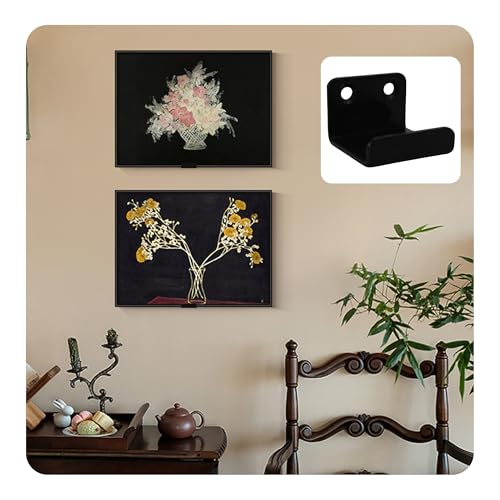 Image of 12Pcs Black Tile Display Wall Hanger, Stainless Steel Billboard Mounting Brackets, Heavy Duty Wall-Mounted Tile Hooks for Ceramics, Mirrors, Picture Frames (35x23x30mm)