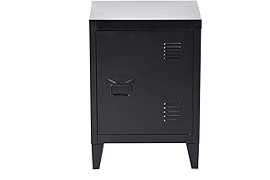FurnitureR Black Steel Locker Table/Cabinet with Removable Shelf