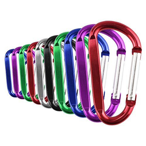 Temlum 10pcs Carabiner Clips Aluminum D-Ring Clip Small Snap Hook for Keys Backpack, Dog Leash, Fishing, Hiking (3 x 5.8cm)