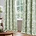 FMFUNCTEX 100% Blackout Floral Curtains for Bedroom, Sage Green Curtains 63 inch Length Blossom Patterned for Living Room, Thermal Insulated Farmhouse Drapes, Grommet Top 2 Panels (White on Green)