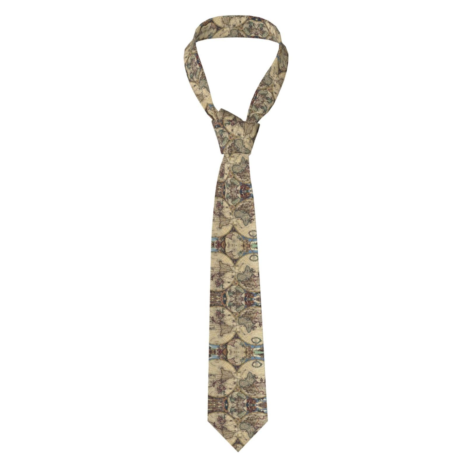 Hvmung Men's Black Ancient Map World Globe Print Necktie Soft And Stylish Necktie For Business Weddings And Formal Events