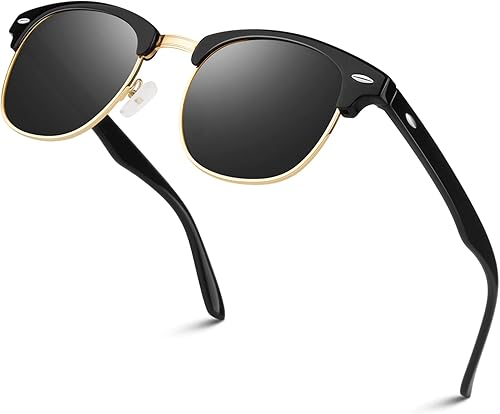 LINVO Gafas de sol polarizadas sin montura para hombres y mujeres, lentes de sol clásicos retro con medio marco para conducir, protección UV