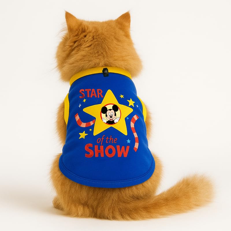 Image of Thunder Tails Printed Cat T Shirt for Cats and Kittens | Breathable Cotton Cat Clothes with Round Neck | Pet Dress for Small to Large Cats Apparel (Star of the Show, XS)