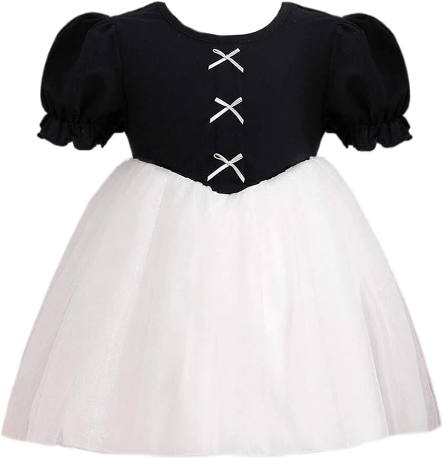 OMLIBaby Girl Knee Length Frock| Princess Dresses for Kid's | Round Neck with Smooth Black Net Dress