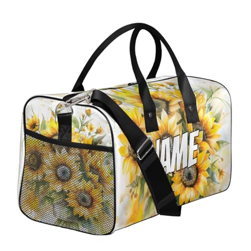 Personalized Sunflower Floral Travel Duffel Bag with Name, Custom Gym Sport Bag Natural Plant Carry On Weekend Overnight Duffel Bag for Men Women3