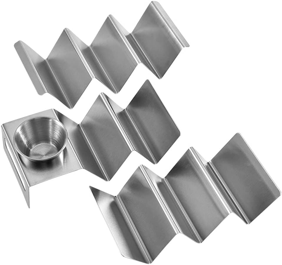 3Pcs Taco Holder Stand Stainless Steel Metal Taco Baker Stand Up Tray Mexican Pizza Roll Plate Display Rack for Potato Chips Shell Stand