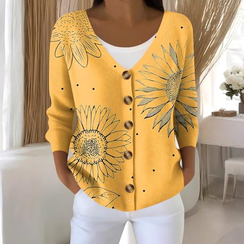 Cardigan for Women Lightweight Button Up V Neck Knit Cardigan Sweaters Fall Floral Print Comfy Long Sleeve Soft Clothe2