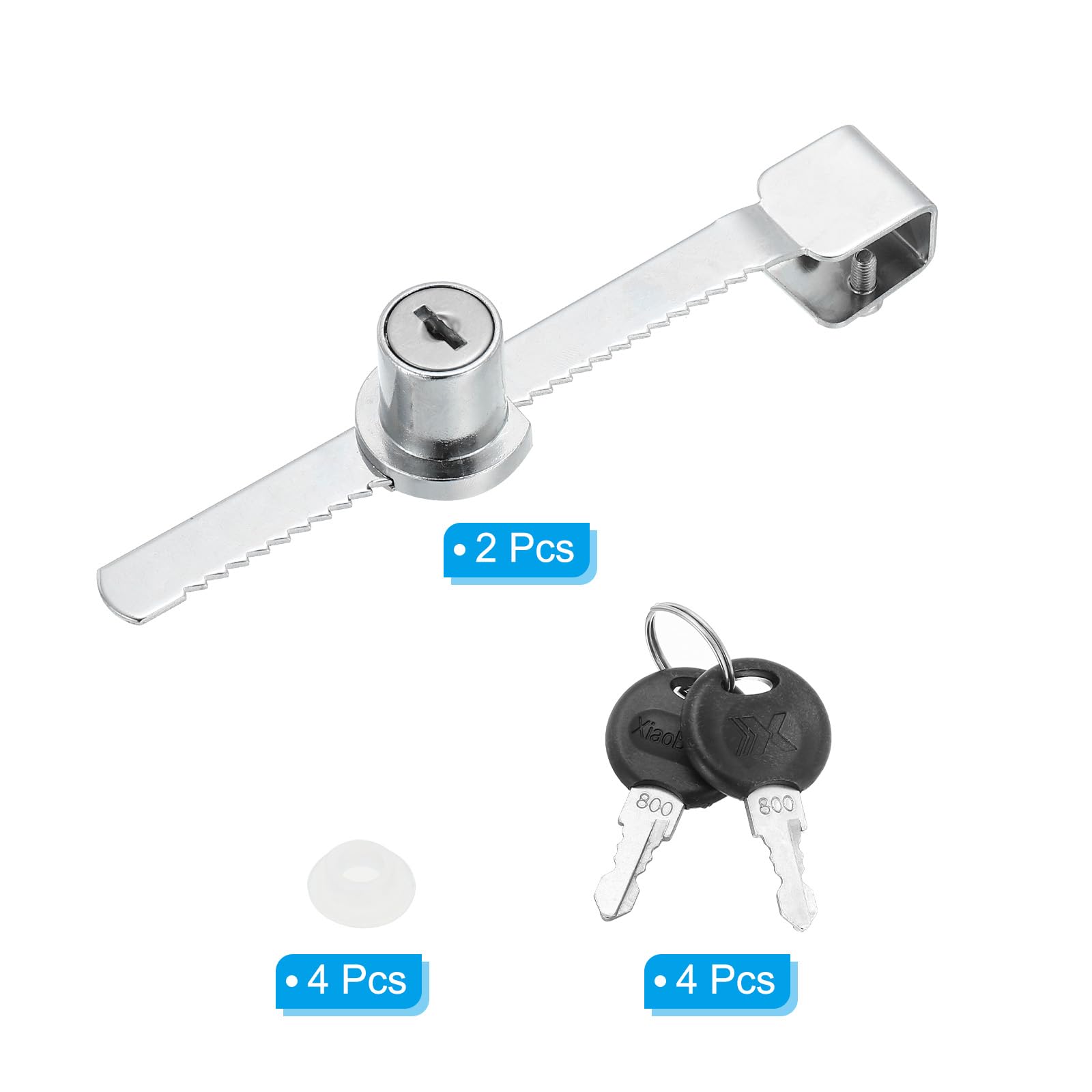 PATIKIL 2 Pack Sliding Glass Door Ratchet Lock with 4 Keys 5.5x0.4inch, Silver, 5.5x0.4 Inch - Image 3
