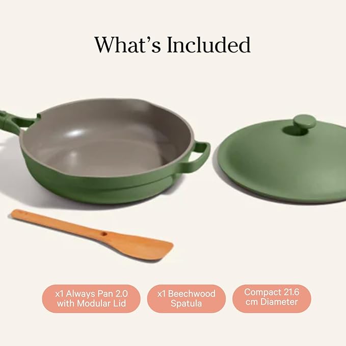 The Our Place Mini Always Pan 2.0 is a versatile nonstick ceramic cookware piece designed to take the place of multiple kitchen tools. Measuring 22cm with a 1.1L capacity, this pan is crafted from toxin-free ceramic that ensures safe cooking without the release of harmful substances. Its patented design allows it to perform the functions of up to ten different pieces of cookware, making it ideal for frying, sautéing, boiling, and more. The compact size of the Mini Always Pan makes it particularly suitable for smaller cooking tasks or for use in kitchens where counter space is at a premium.