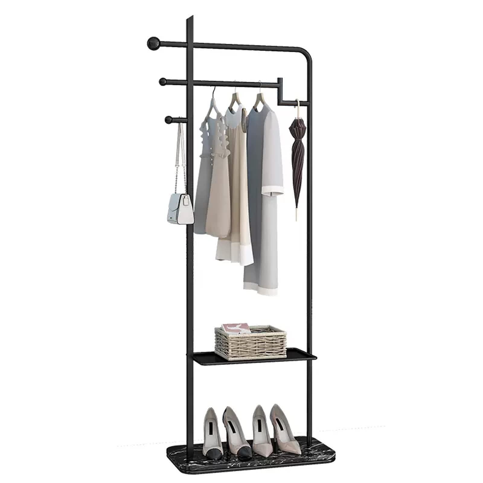 DFHS46JK Hat Rack Golden Bedroom Floor Coat Rack Hanging Clothes Hotel Clothing Store Single Rod for Office(Black)