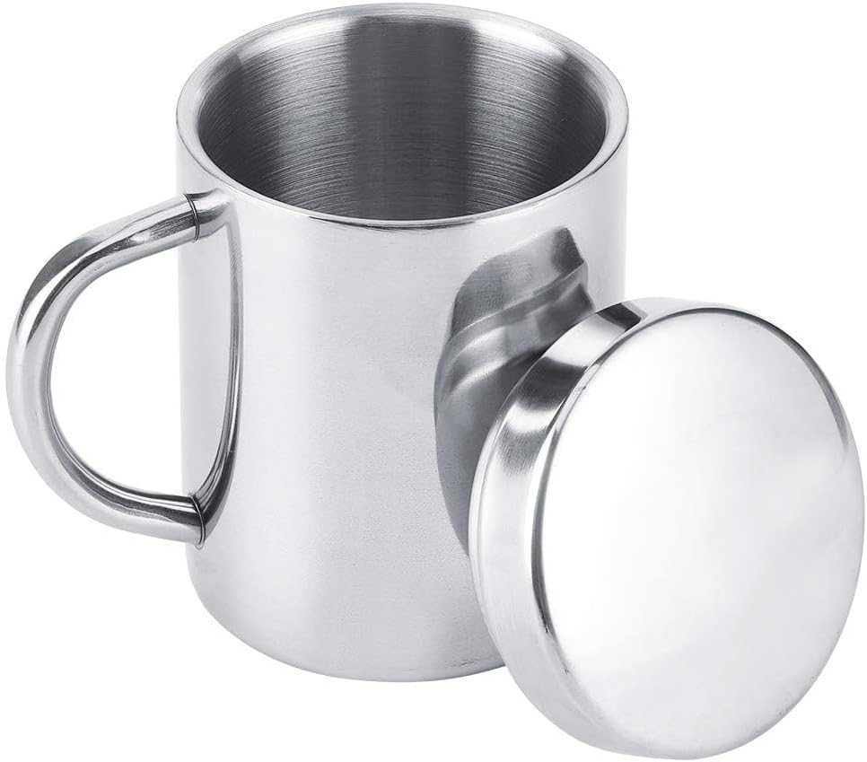 Stainless Steel Coffee Mug With Lid And Handle 7.5oz/220ml Unbreakable Metal Cup Double Wall Camping Cup Travel Coffee Mugs Shatterproof Tea Cup Camping Mug Stainless Steel Cup - Image 8