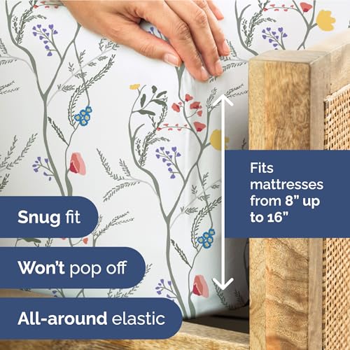 Image of King 4 Piece Floral Sheet Set - Soft, Breathable & Cooling - Wild Flower | 1 Flat, 1 Fitted & 2 Pillowcases w / Deep Pockets, Boho Botanical Floral Bedding, Breathable & Cooling, Wrinkle & Fade Free