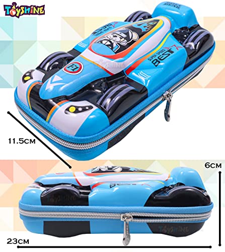 Image of Toyshine F1 Racer Hardtop Pencil Case with Compartments - Kids Large Capacity School Supply Organizer Students Stationery Box - Girls Boys Pen Pouch- M1- Blue
